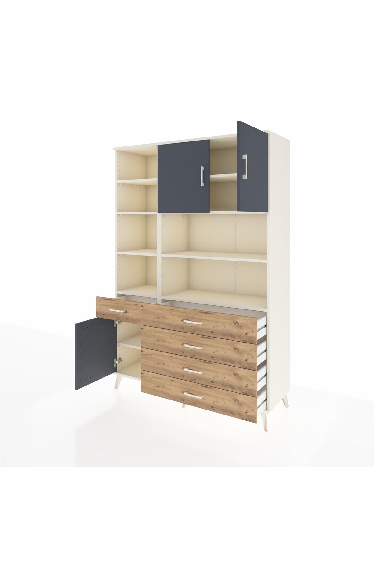 Hyperion Dolap 9 Raflı 5 Çekmeceli 3 Kapaklı 132x44x195 Aytaşı-Antrasit/Çam