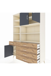 Hyperion Dolap 9 Raflı 5 Çekmeceli 3 Kapaklı 132x44x195 Aytaşı-Antrasit/Çam