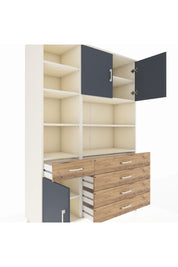 Hyperion Dolap 9 Raflı 5 Çekmeceli 3 Kapaklı 132x44x195 Aytaşı-Antrasit/Çam