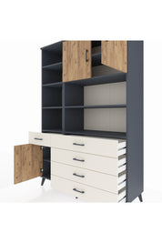 Hyperion Dolap 9 Raflı 5 Çekmeceli 3 Kapaklı 132x44x195 Antrasit-Çam/Aytaşı