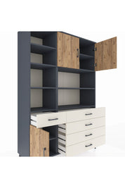 Hyperion Dolap 9 Raflı 5 Çekmeceli 3 Kapaklı 132x44x195 Antrasit-Çam/Aytaşı