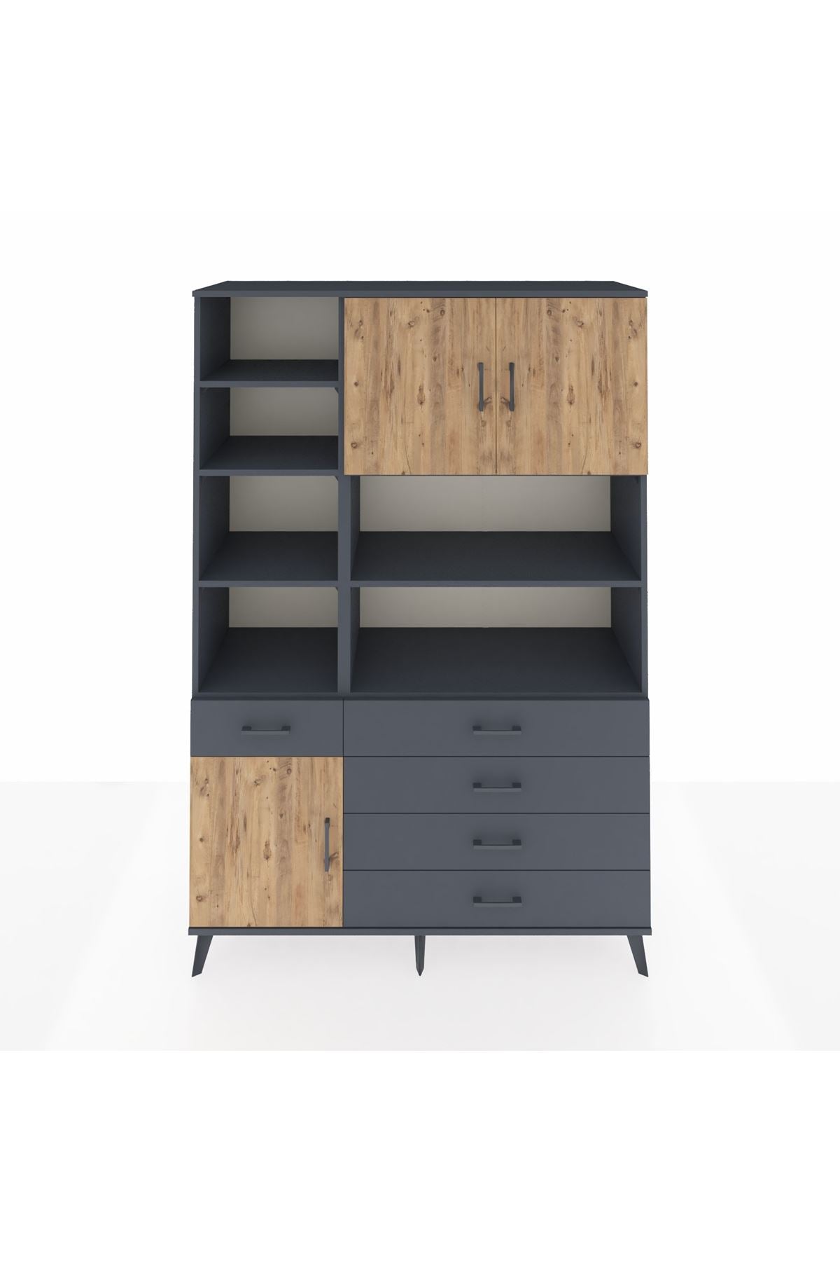 Hyperion Dolap 9 Raflı 5 Çekmeceli 3 Kapaklı 132x44x195 Antrasit-Çam/Antrasit