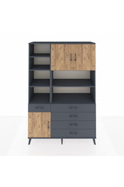 Hyperion Dolap 9 Raflı 5 Çekmeceli 3 Kapaklı 132x44x195 Antrasit-Çam/Antrasit