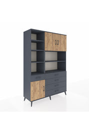 Hyperion Dolap 9 Raflı 5 Çekmeceli 3 Kapaklı 132x44x195 Antrasit-Çam/Antrasit