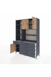Hyperion Dolap 9 Raflı 5 Çekmeceli 3 Kapaklı 132x44x195 Antrasit-Çam/Antrasit