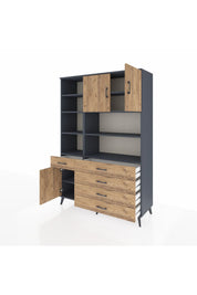 Hyperion Dolap 9 Raflı 5 Çekmeceli 3 Kapaklı 132x44x195 Antrasit-Çam/Çam