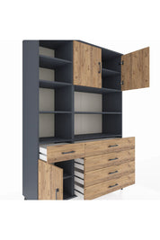 Hyperion Dolap 9 Raflı 5 Çekmeceli 3 Kapaklı 132x44x195 Antrasit-Çam/Çam