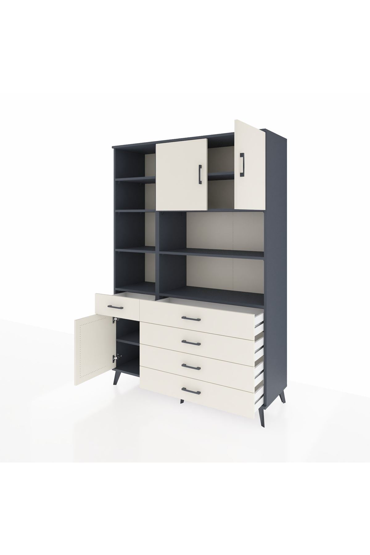 Hyperion Dolap 9 Raflı 5 Çekmeceli 3 Kapaklı 132x44x195 Antrasit-Aytaşı/Aytaşı