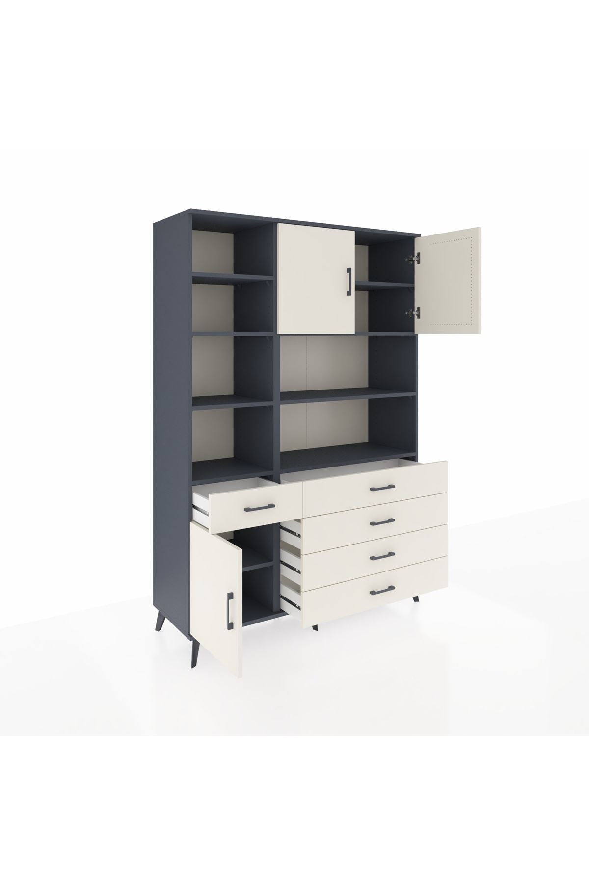 Hyperion Dolap 9 Raflı 5 Çekmeceli 3 Kapaklı 132x44x195 Antrasit-Aytaşı/Aytaşı