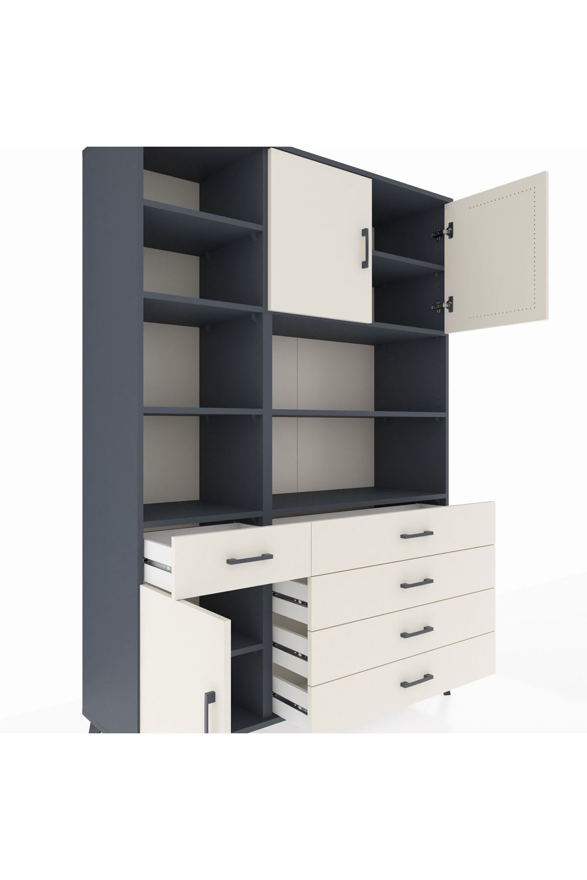 Hyperion Dolap 9 Raflı 5 Çekmeceli 3 Kapaklı 132x44x195 Antrasit-Aytaşı/Aytaşı