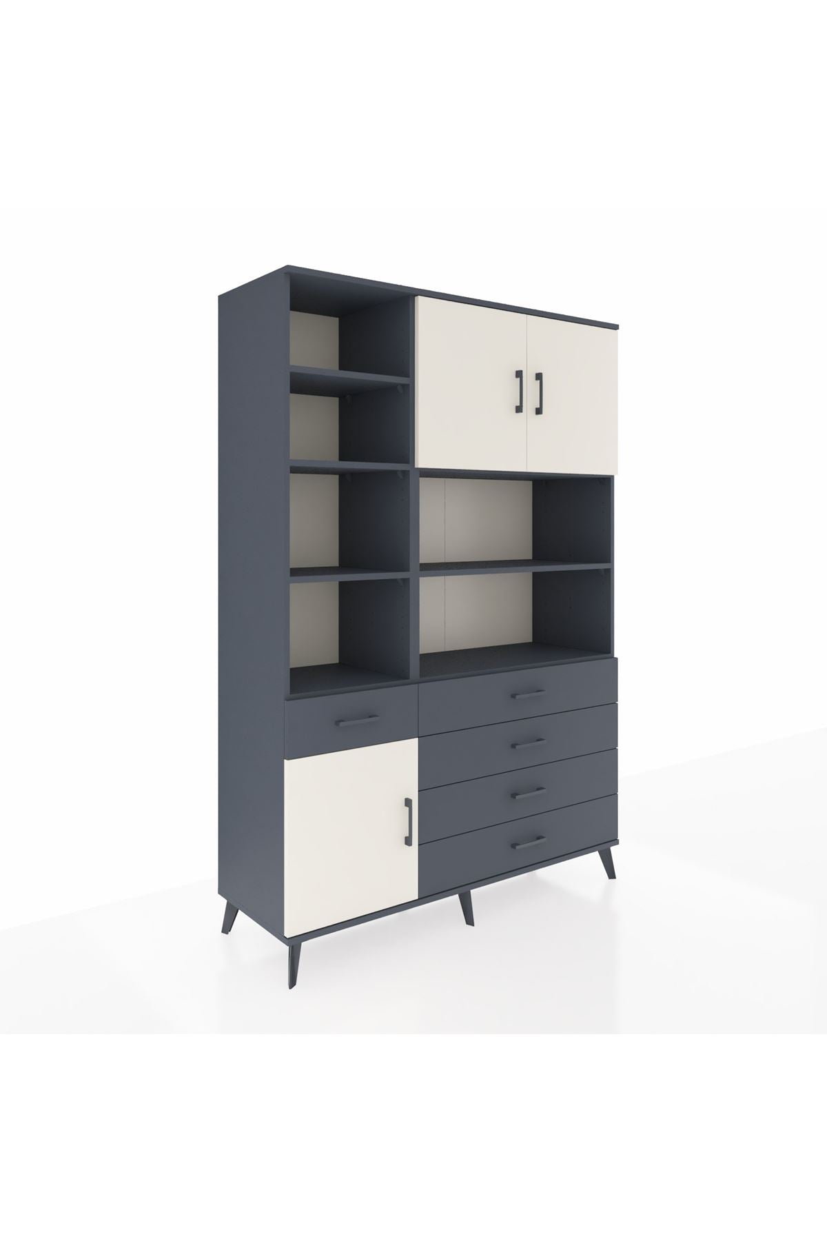 Hyperion Dolap 9 Raflı 5 Çekmeceli 3 Kapaklı 132x44x195 Antrasit-Aytaşı/Antrasit