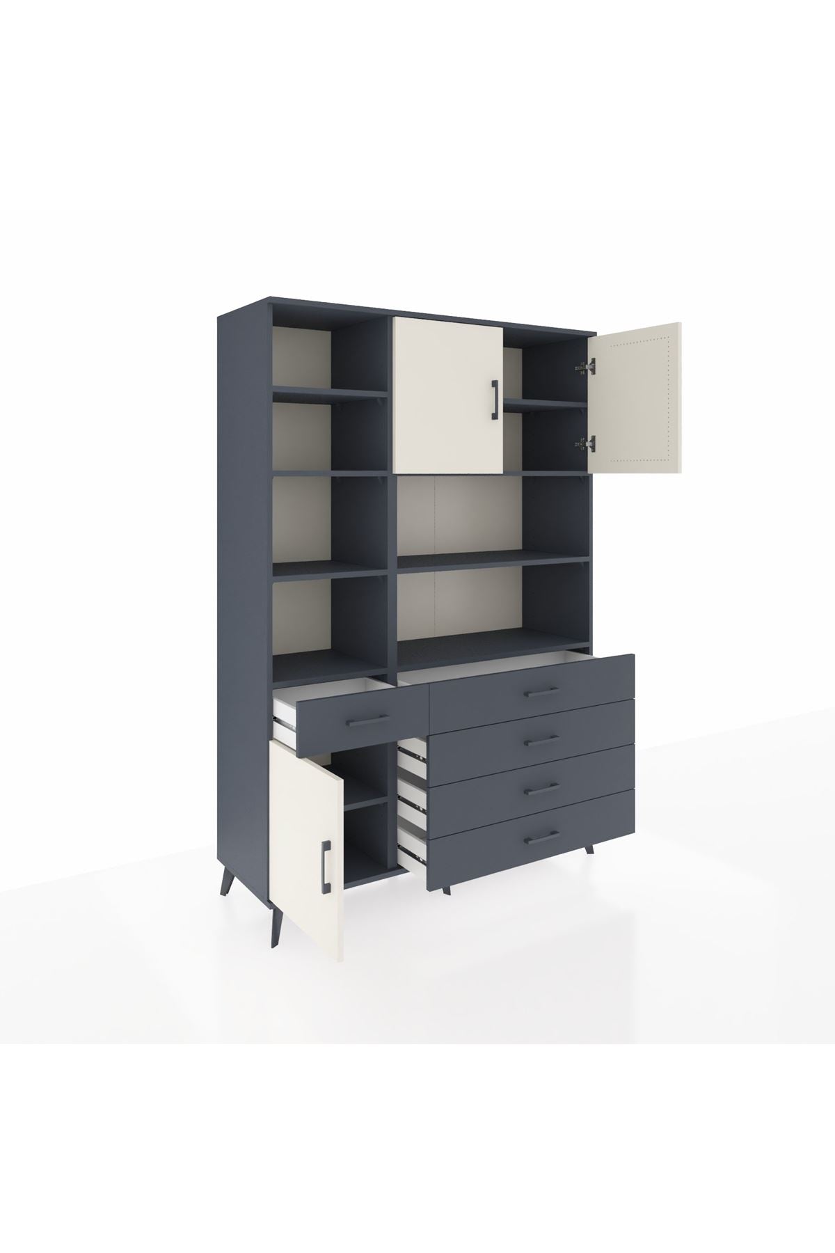 Hyperion Dolap 9 Raflı 5 Çekmeceli 3 Kapaklı 132x44x195 Antrasit-Aytaşı/Antrasit
