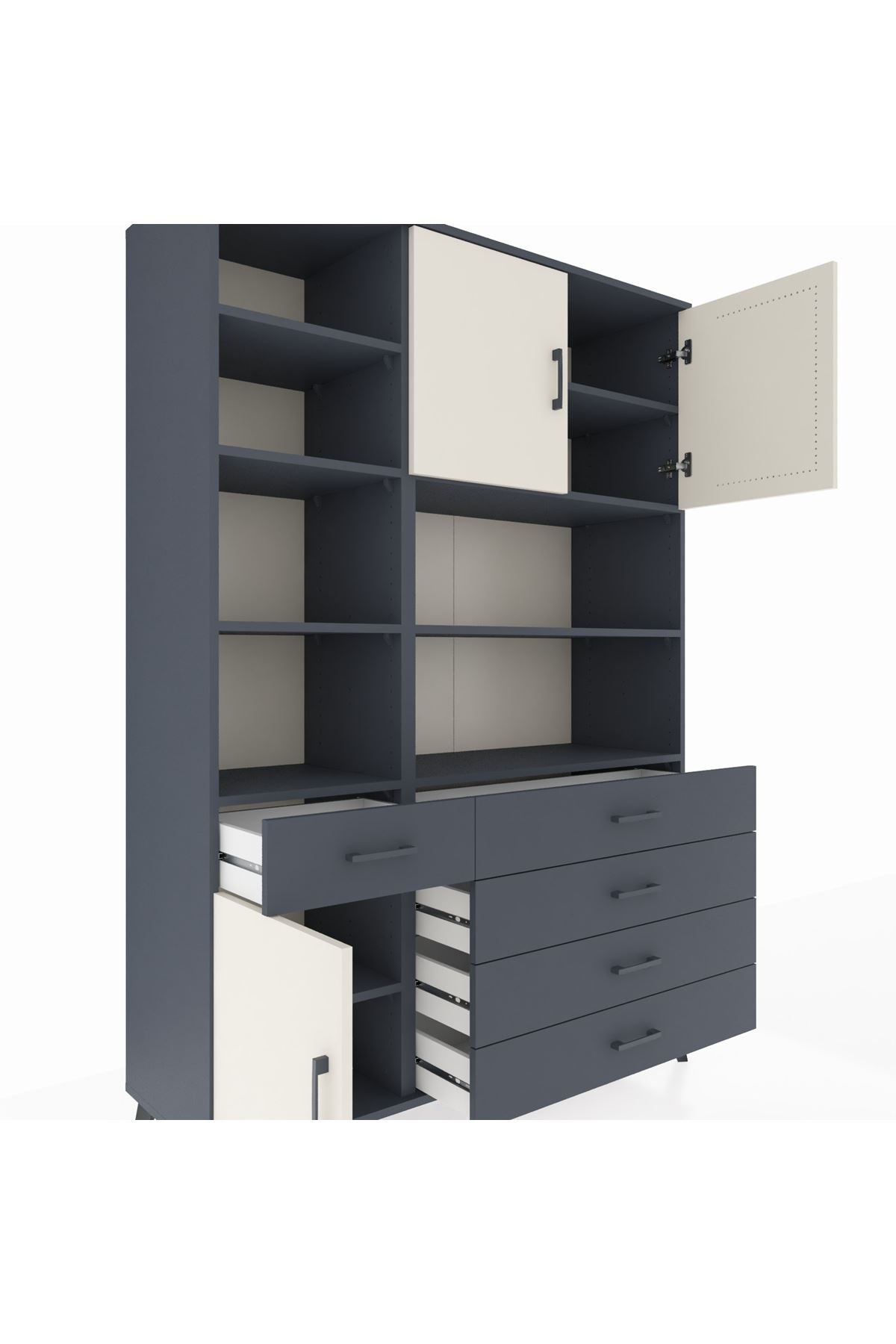Hyperion Dolap 9 Raflı 5 Çekmeceli 3 Kapaklı 132x44x195 Antrasit-Aytaşı/Antrasit