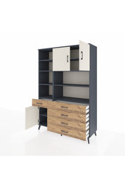 Hyperion Dolap 9 Raflı 5 Çekmeceli 3 Kapaklı 132x44x195 Antrasit-Aytaşı/Çam