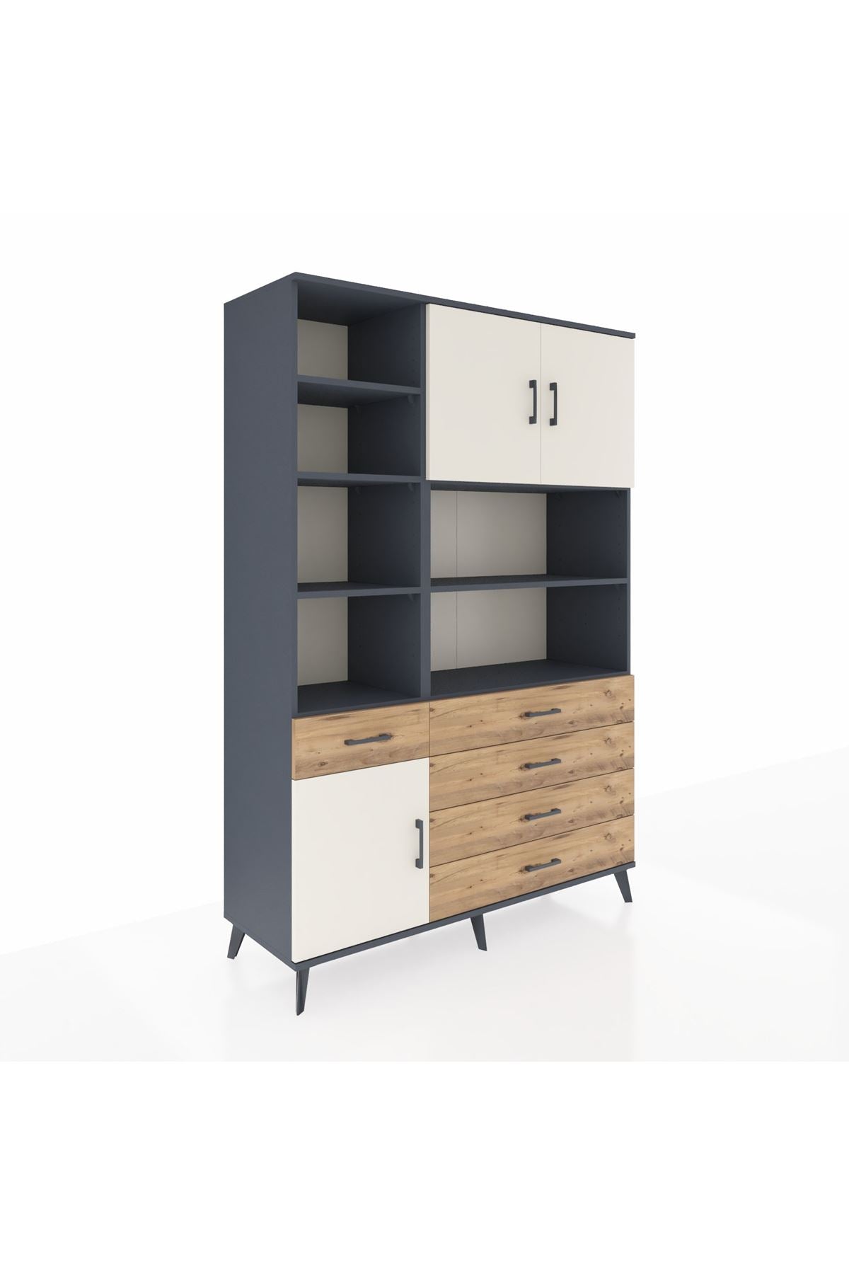 Hyperion Dolap 9 Raflı 5 Çekmeceli 3 Kapaklı 132x44x195 Antrasit-Aytaşı/Çam