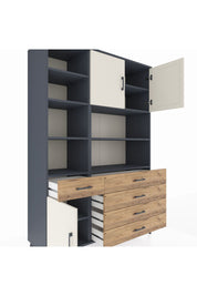 Hyperion Dolap 9 Raflı 5 Çekmeceli 3 Kapaklı 132x44x195 Antrasit-Aytaşı/Çam
