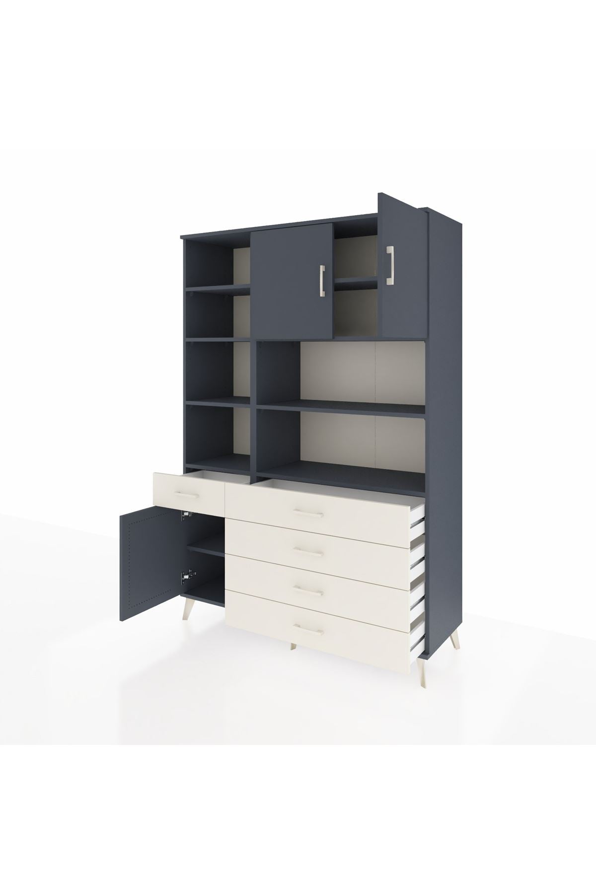Hyperion Dolap 9 Raflı 5 Çekmeceli 3 Kapaklı 132x44x195 Antrasit-Antrasit/Aytaşı