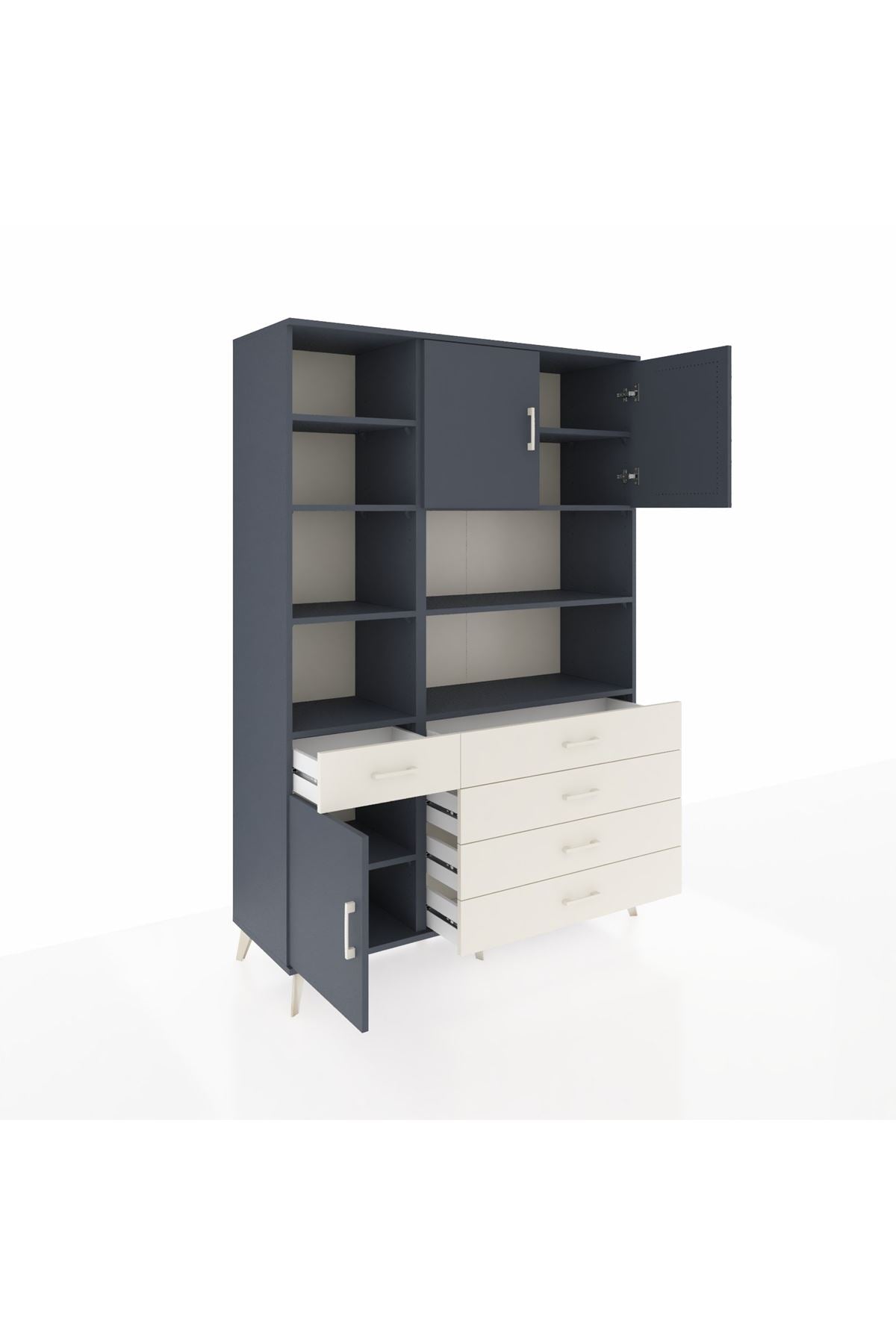 Hyperion Dolap 9 Raflı 5 Çekmeceli 3 Kapaklı 132x44x195 Antrasit-Antrasit/Aytaşı