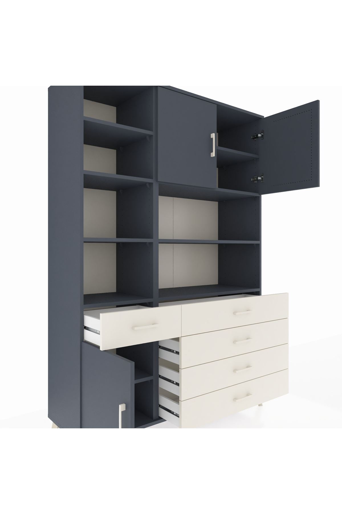 Hyperion Dolap 9 Raflı 5 Çekmeceli 3 Kapaklı 132x44x195 Antrasit-Antrasit/Aytaşı