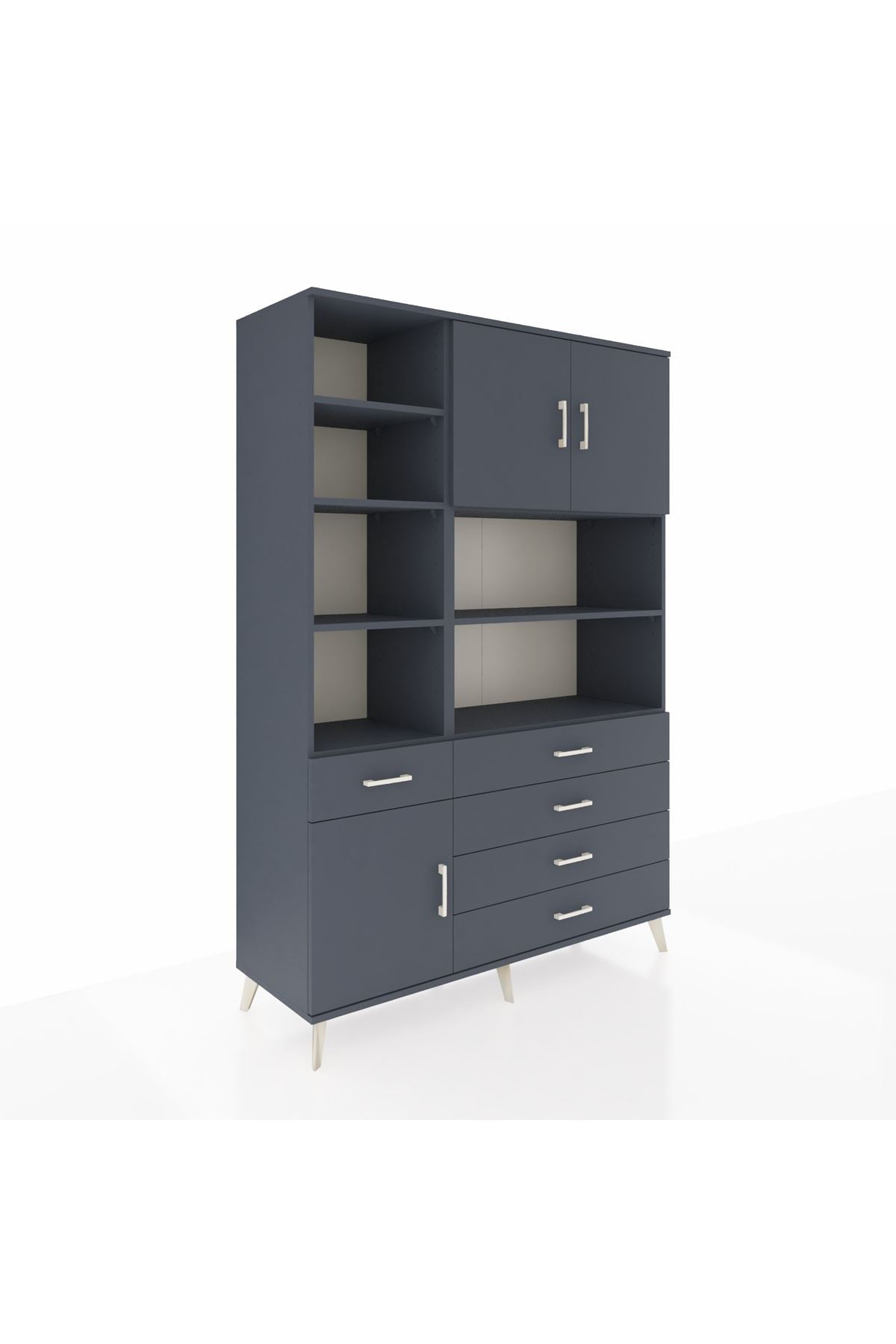 Hyperion Dolap 9 Raflı 5 Çekmeceli 3 Kapaklı 132x44x195 Antrasit-Antrasit/Antrasit