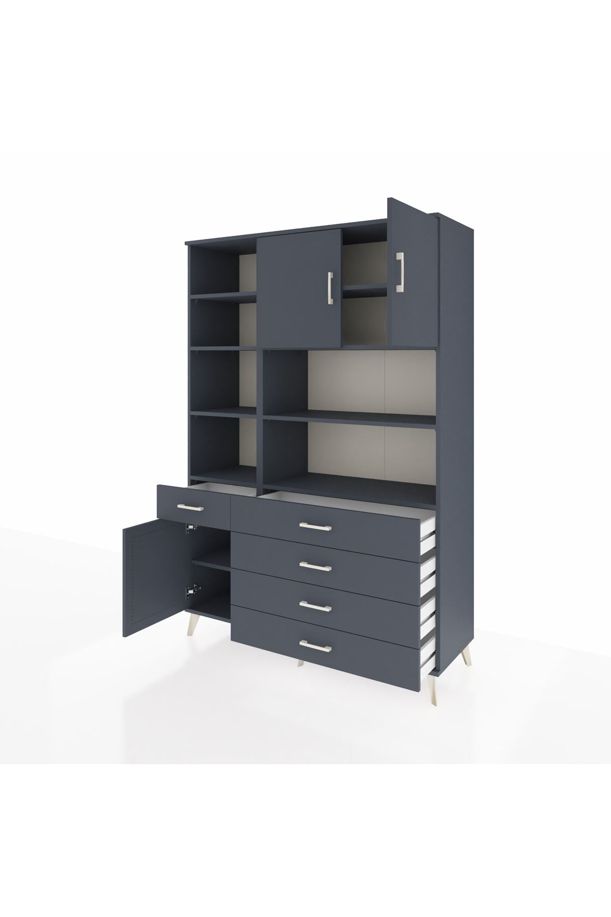 Hyperion Dolap 9 Raflı 5 Çekmeceli 3 Kapaklı 132x44x195 Antrasit-Antrasit/Antrasit