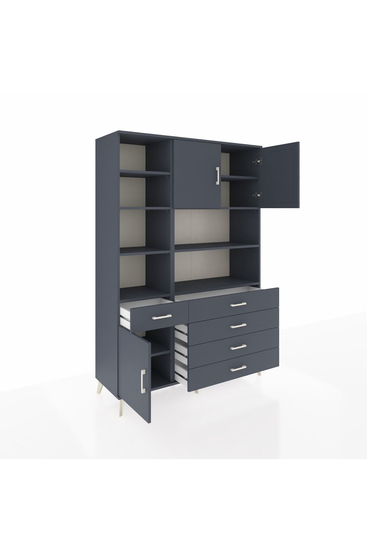 Hyperion Dolap 9 Raflı 5 Çekmeceli 3 Kapaklı 132x44x195 Antrasit-Antrasit/Antrasit