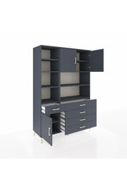 Hyperion Dolap 9 Raflı 5 Çekmeceli 3 Kapaklı 132x44x195 Antrasit-Antrasit/Antrasit