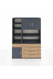 Hyperion Dolap 9 Raflı 5 Çekmeceli 3 Kapaklı 132x44x195 Antrasit-Antrasit/Çam