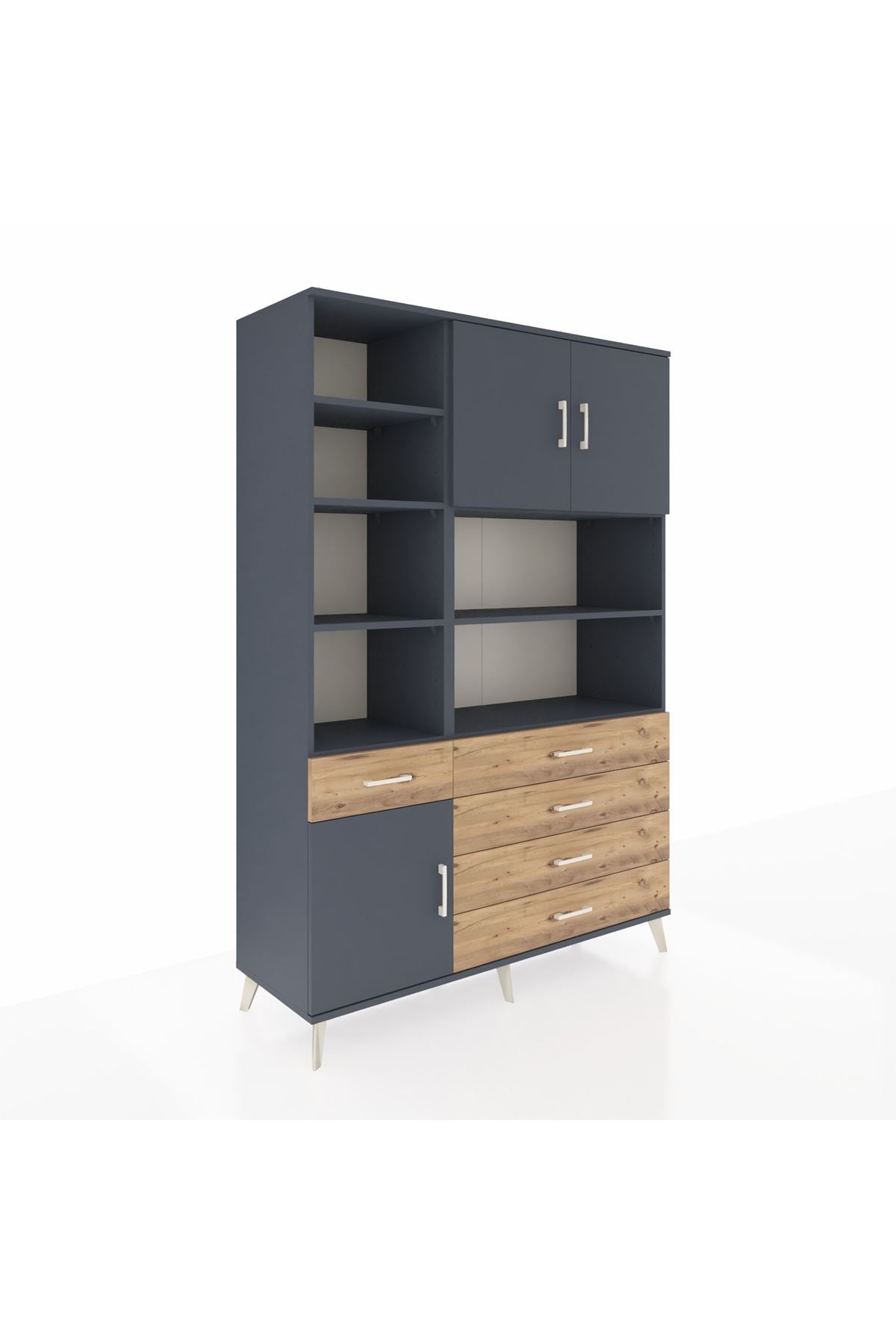 Hyperion Dolap 9 Raflı 5 Çekmeceli 3 Kapaklı 132x44x195 Antrasit-Antrasit/Çam