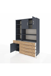 Hyperion Dolap 9 Raflı 5 Çekmeceli 3 Kapaklı 132x44x195 Antrasit-Antrasit/Çam