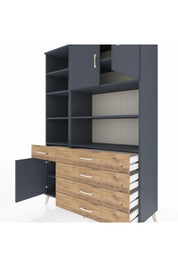 Hyperion Dolap 9 Raflı 5 Çekmeceli 3 Kapaklı 132x44x195 Antrasit-Antrasit/Çam