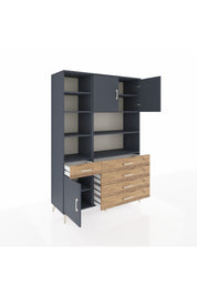 Hyperion Dolap 9 Raflı 5 Çekmeceli 3 Kapaklı 132x44x195 Antrasit-Antrasit/Çam