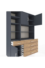 Hyperion Dolap 9 Raflı 5 Çekmeceli 3 Kapaklı 132x44x195 Antrasit-Antrasit/Çam