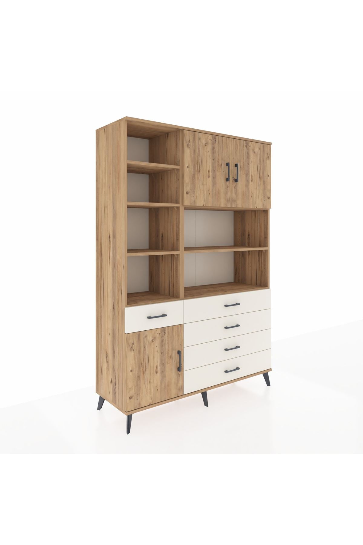 Hyperion Dolap 9 Raflı 5 Çekmeceli 3 Kapaklı 132x44x195 Çam-Çam/Aytaşı
