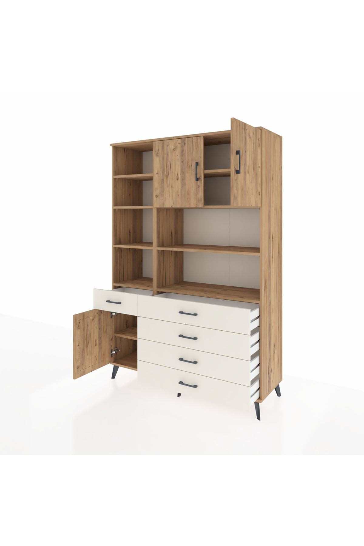 Hyperion Dolap 9 Raflı 5 Çekmeceli 3 Kapaklı 132x44x195 Çam-Çam/Aytaşı