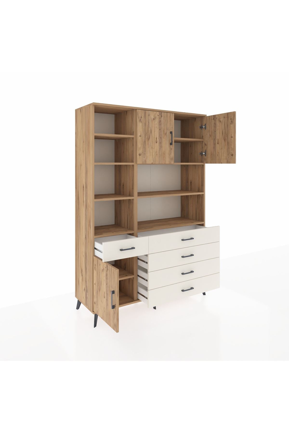 Hyperion Dolap 9 Raflı 5 Çekmeceli 3 Kapaklı 132x44x195 Çam-Çam/Aytaşı