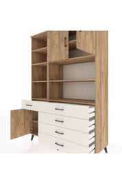 Hyperion Dolap 9 Raflı 5 Çekmeceli 3 Kapaklı 132x44x195 Çam-Çam/Aytaşı