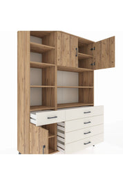 Hyperion Dolap 9 Raflı 5 Çekmeceli 3 Kapaklı 132x44x195 Çam-Çam/Aytaşı