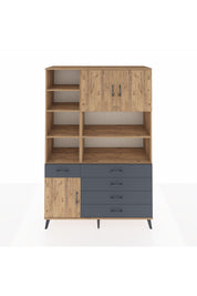 Hyperion Dolap 9 Raflı 5 Çekmeceli 3 Kapaklı 132x44x195 Çam-Çam/Antrasit