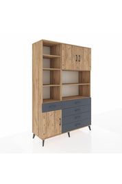 Hyperion Dolap 9 Raflı 5 Çekmeceli 3 Kapaklı 132x44x195 Çam-Çam/Antrasit
