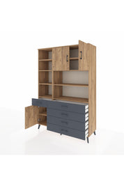 Hyperion Dolap 9 Raflı 5 Çekmeceli 3 Kapaklı 132x44x195 Çam-Çam/Antrasit