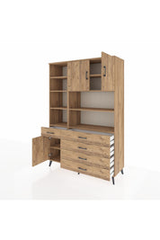 Hyperion Dolap 9 Raflı 5 Çekmeceli 3 Kapaklı 132x44x195 Çam-Çam/Çam