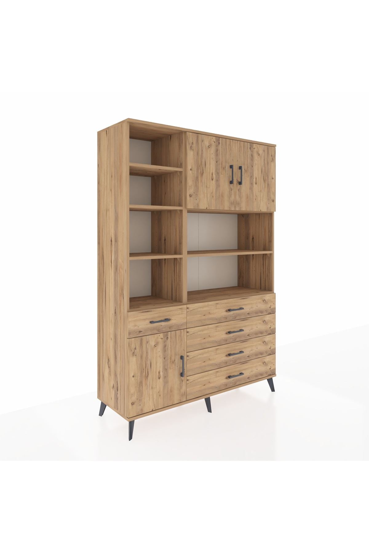 Hyperion Dolap 9 Raflı 5 Çekmeceli 3 Kapaklı 132x44x195 Çam-Çam/Çam