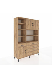 Hyperion Dolap 9 Raflı 5 Çekmeceli 3 Kapaklı 132x44x195 Çam-Çam/Çam