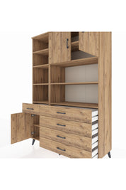 Hyperion Dolap 9 Raflı 5 Çekmeceli 3 Kapaklı 132x44x195 Çam-Çam/Çam