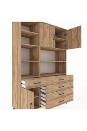 Hyperion Dolap 9 Raflı 5 Çekmeceli 3 Kapaklı 132x44x195 Çam-Çam/Çam