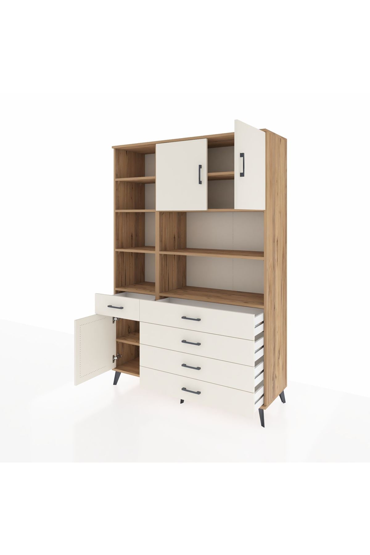 Hyperion Dolap 9 Raflı 5 Çekmeceli 3 Kapaklı 132x44x195 Çam-Aytaşı/Aytaşı