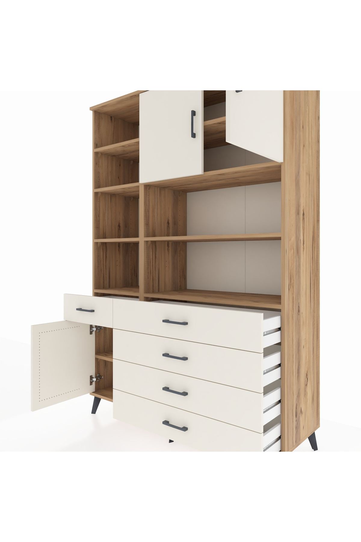 Hyperion Dolap 9 Raflı 5 Çekmeceli 3 Kapaklı 132x44x195 Çam-Aytaşı/Aytaşı