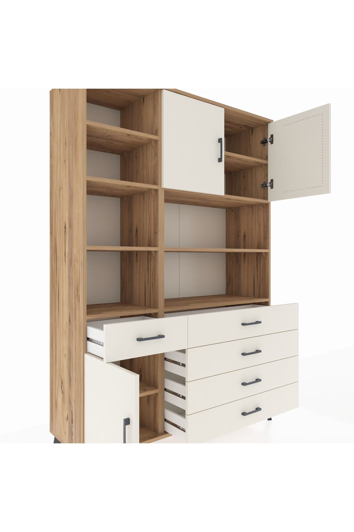 Hyperion Dolap 9 Raflı 5 Çekmeceli 3 Kapaklı 132x44x195 Çam-Aytaşı/Aytaşı