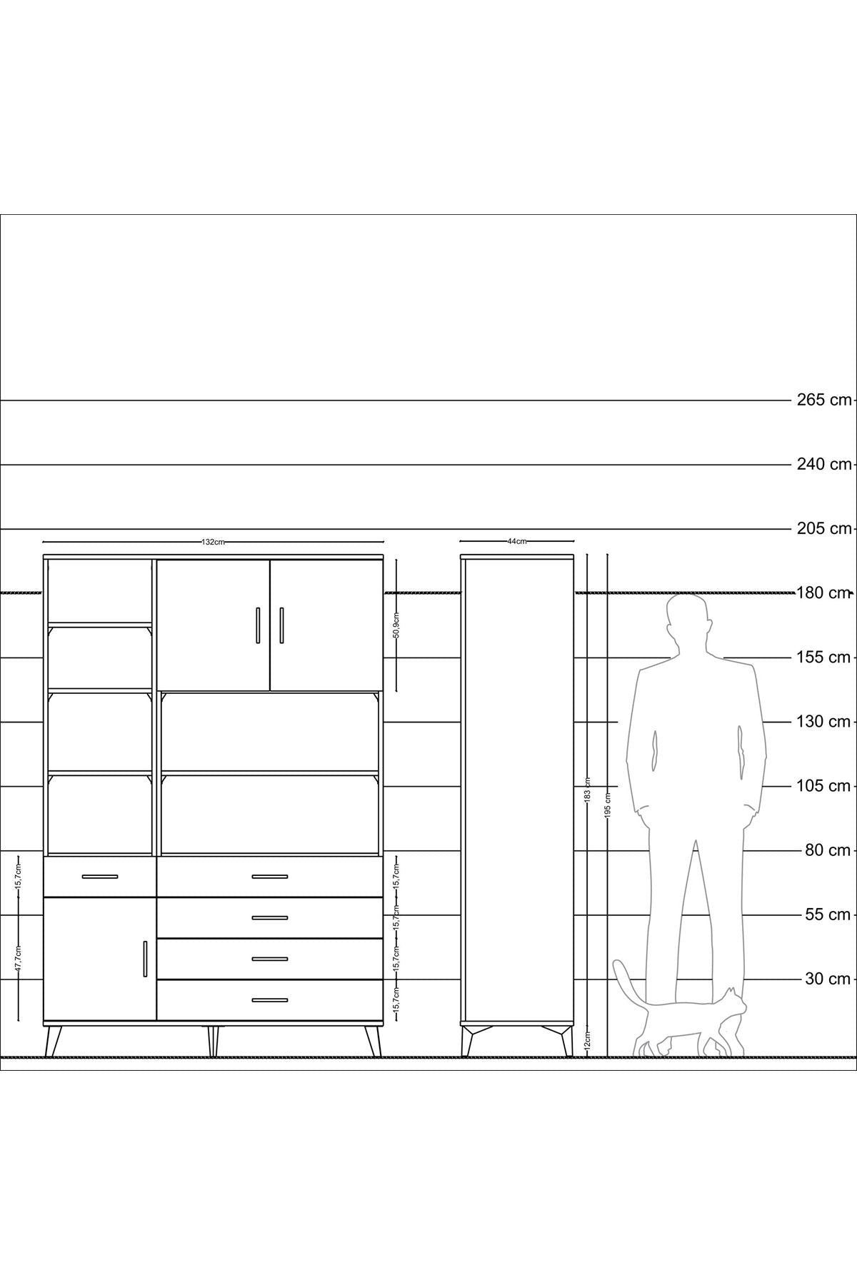 Hyperion Dolap 9 Raflı 5 Çekmeceli 3 Kapaklı 132x44x195 Çam-Aytaşı/Aytaşı